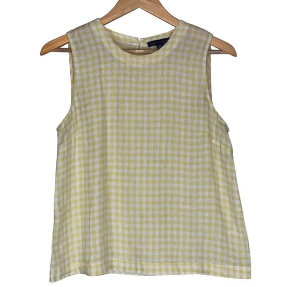Saks Fifth Avenue Linen Sleeveless Blouse Women Small Yellow Gingham Check Plaid - Picture 2 of 5